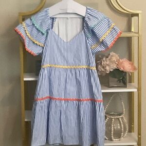 Entro Blue Striped Dress with Colorful Trim